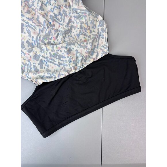 Athleta women's medium black patterned built in bra open tankini swim top - Picture 5 of 6